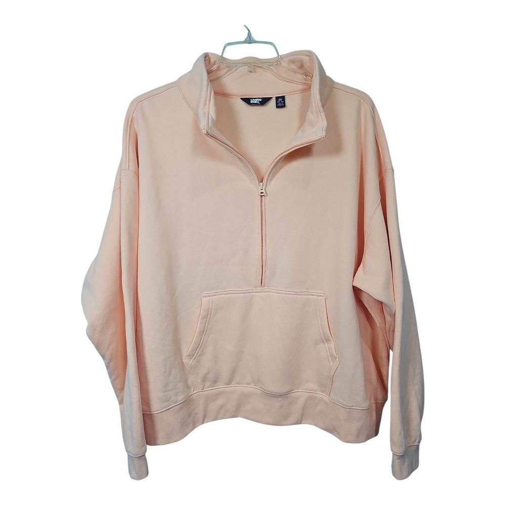 Lands End Half Zip Sweatshirt Peach Fleece Pullover Women's 2X